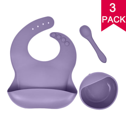 3-Piece Silicone Baby Feeding Set – Waterproof Bib, Suction Bowl & Utensil