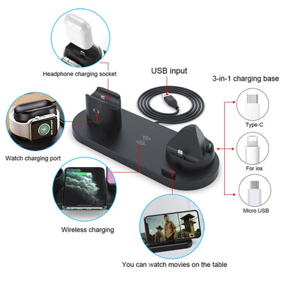 3-in-1 Wireless Charging Station – Phone, Watch & Earbuds Charger