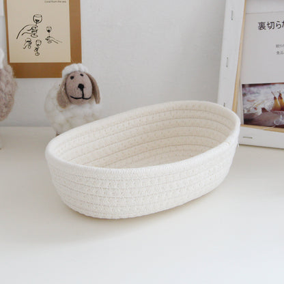 Ship-Shaped Hand-Woven Cotton Rope Storage Basket – Retro Desktop & Hallway Organizer