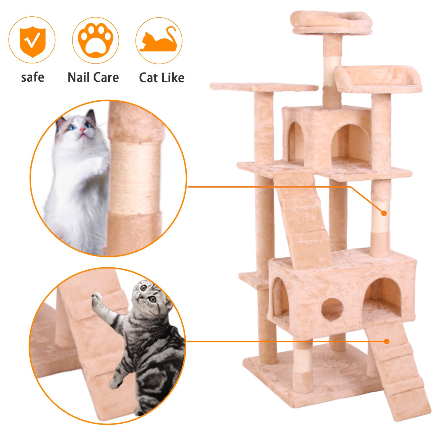 Multi-Level Cat Tree – Plush Altay Velvet Condo with Hammocks & Scratching Posts