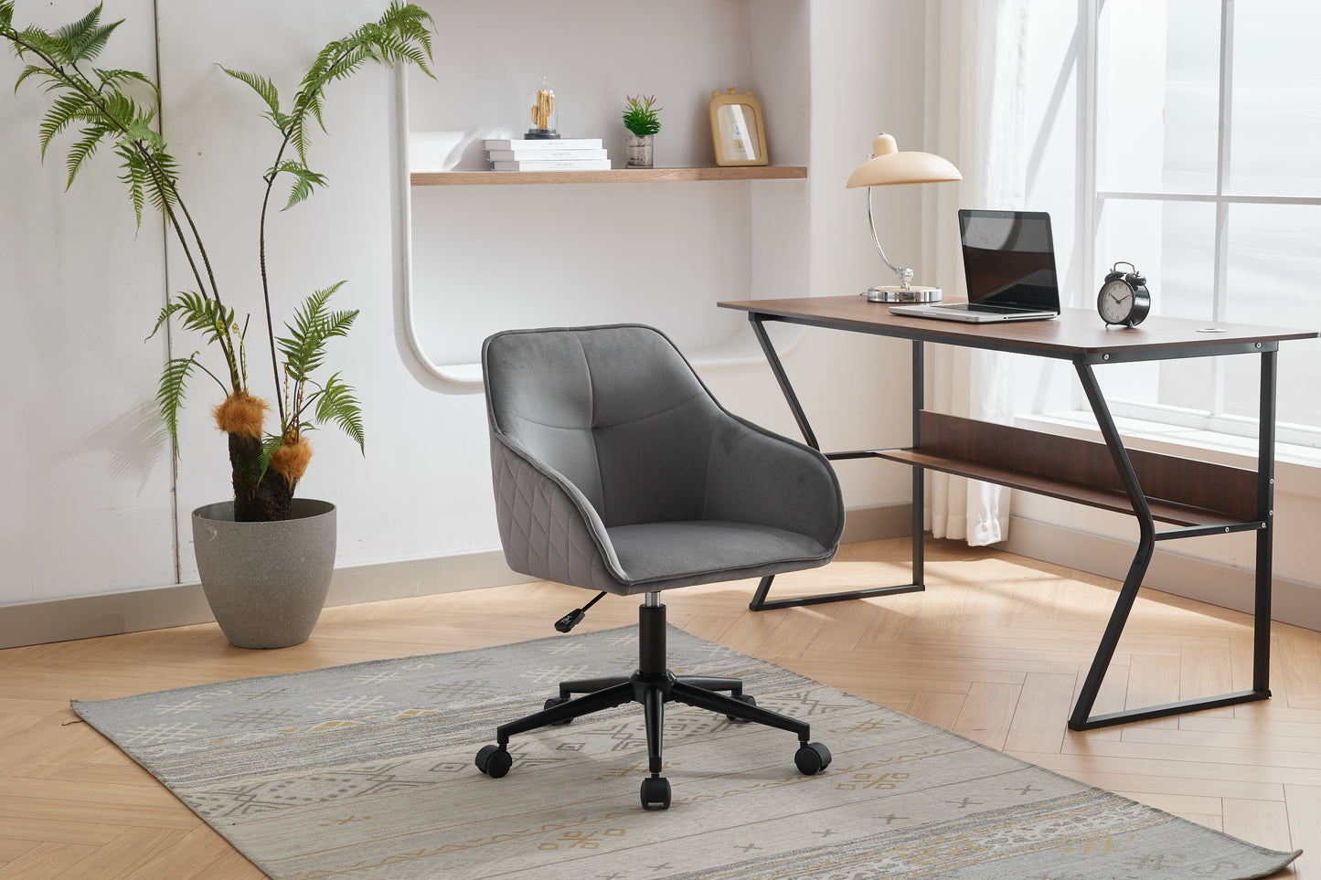 Velvet Office Desk Chair, Modern Home Desk Chair with Wheels