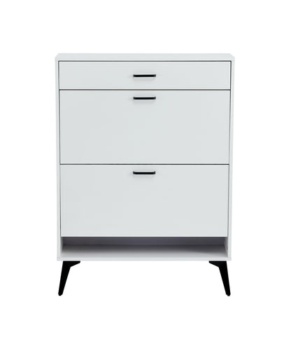 Modern White Shoe Cabinet with Metal Legs — Slim Profile Storage Shelves