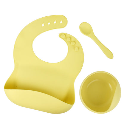 3-Piece Silicone Baby Feeding Set – Waterproof Bib, Suction Bowl & Utensil