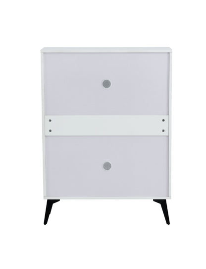 Modern White Shoe Cabinet with Metal Legs — Slim Profile Storage Shelves