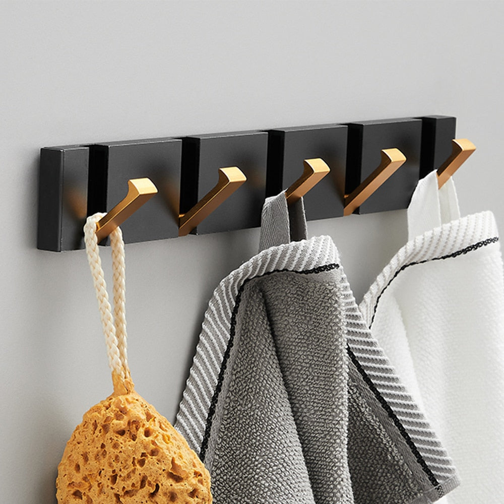 Folding Towel Hanger & Wall Hook (Black Gold) — Versatile Space-Saving Organization