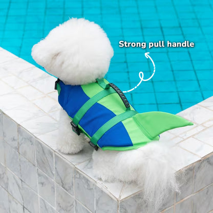 Dog Life Jacket Adjustable Pet Swim Vest – Flotation Safety Rescue Vest for Pool, Surf & Water, with Grab Handle (Tail Design)