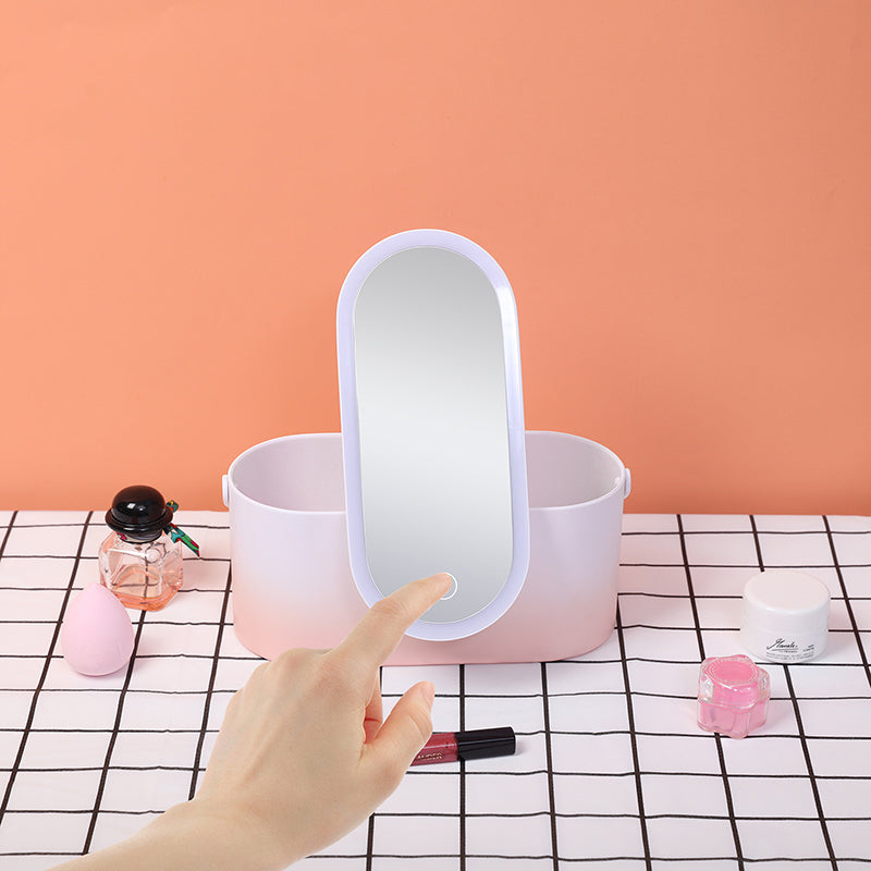 Portable LED Makeup Mirror with Organizer Box