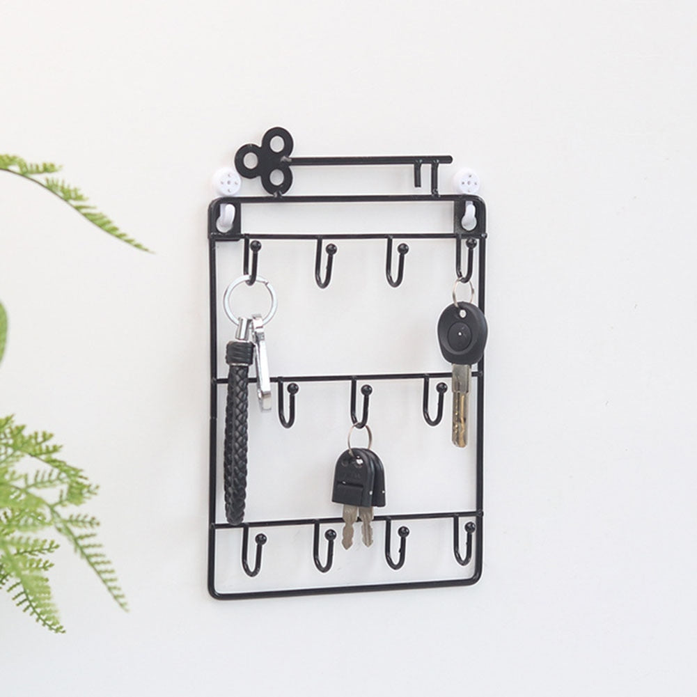 Modern Creative Iron Wall-Mounted Key & Coat Holder — 11-Hook Decorative Organizer