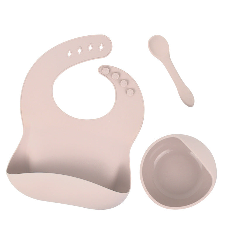 3-Piece Silicone Baby Feeding Set – Waterproof Bib, Suction Bowl & Utensil