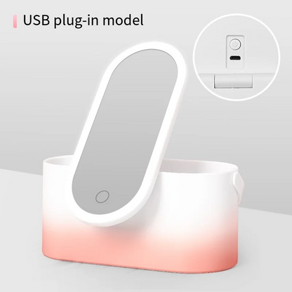 Portable LED Makeup Mirror with Organizer Box