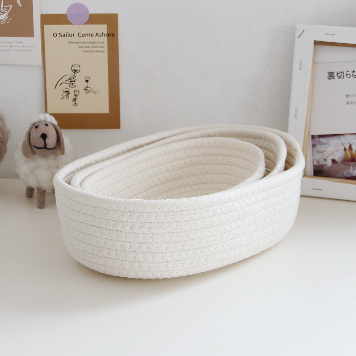 Ship-Shaped Hand-Woven Cotton Rope Storage Basket – Retro Desktop & Hallway Organizer