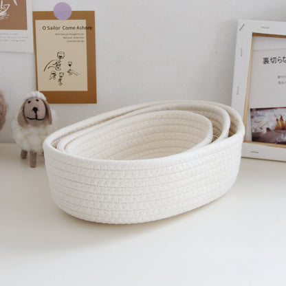 Ship-Shaped Hand-Woven Cotton Rope Storage Basket – Retro Desktop & Hallway Organizer