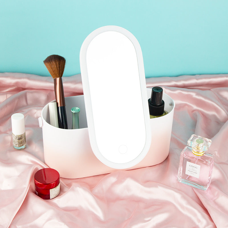 Portable LED Makeup Mirror with Organizer Box