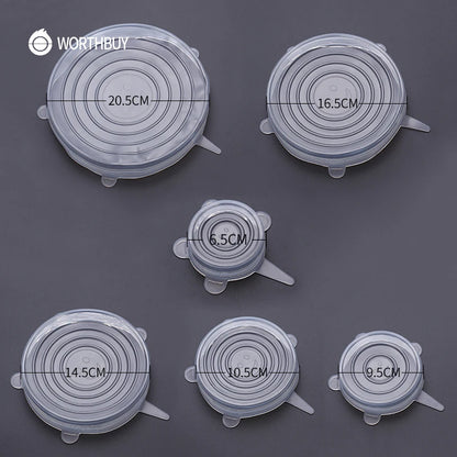 6-Piece Stretch Silicone Food Covers – Reusable Airtight Lids