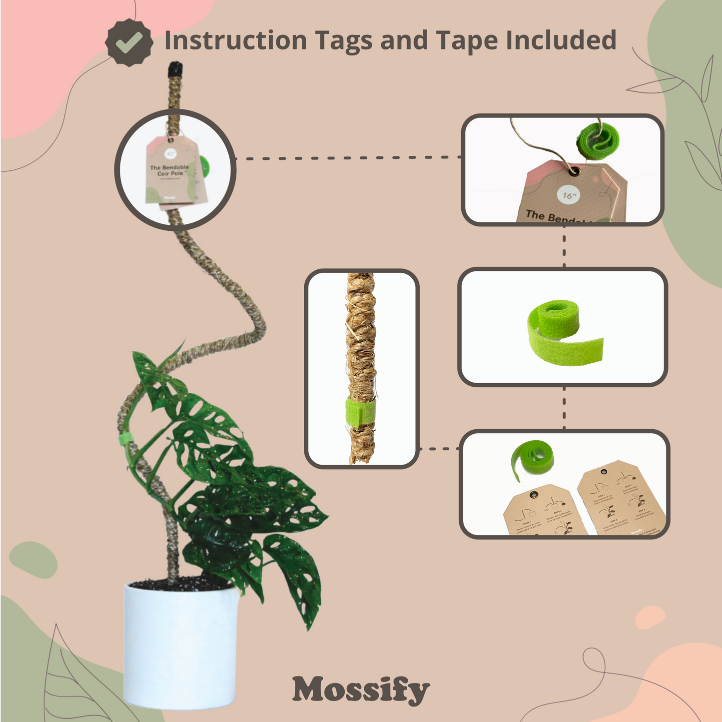 The Original Bendable Coir Pole - Best Seller (Tape Included)